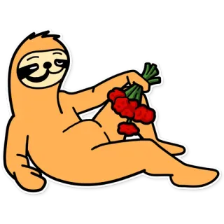 😍 ленивец, ленивый, расслабленный, милый, животное, мультфильм, цветы whatsapp sticker