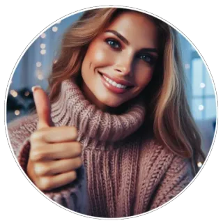 👍 phụ nữ, mỉm cười, giơ ngón tay cái, áo len whatsapp sticker