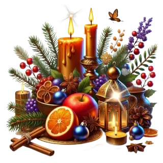 🎄 เทียน, คริสต์มาส, ฤดูหนาว, วันหยุด, รื่นเริง, ตกแต่ง, ส้ม, แอปเปิล whatsapp sticker