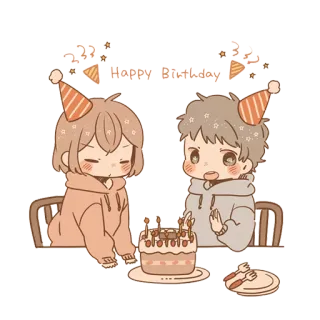 🎉 HAPPY BIRTHDAY compleanno, torta, festa, party, carino, kawaii, anime, saluto telegram sticker