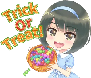 🎃 Trick Or Treat! halloween, trick or treat, bonbons, fille, citrouille, mignon, dessin animé whatsapp sticker