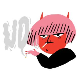 🗡 NO cigarrillo, fumar, diablo, pelo rosa, cuernos, no telegram sticker