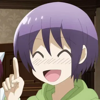 💈 anime, personaje, sonriendo, feliz, dibujos animados, pelo morado telegram sticker