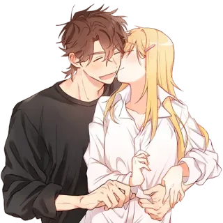 ❤️ casal, romance, beijo, anime, ilustração whatsapp sticker