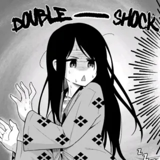 😧 DOUBLE - SHOCK 애니메이션, 만화, 충격, 더블 쇼크, 흑백, 소녀 telegram sticker