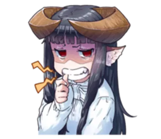 😰 Ragazza anime, Ragazza demone, Arrabbiato, Corna, Cartone animato, Illustrazione telegram sticker