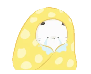 😭 sedih, menangis, kucing, selimut, kawaii, emosional, imut, air mata telegram sticker