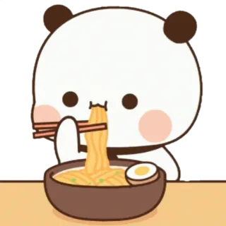 🍼 panda, fofo, comendo, macarrão, tigela, desenho animado telegram sticker