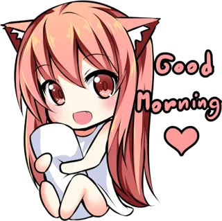 ☀ Good Morning Anime, Lindo, Catgirl, Mañana, Saludo, Kawaii, Corazón whatsapp sticker