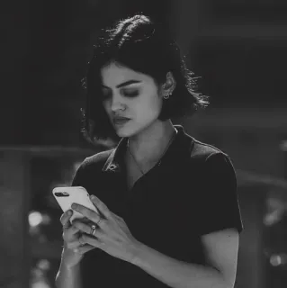 🥀 woman, phone, black and white, short hair, portrait telegram sticker