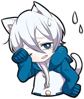 😓 Anime, Kot, Słodki, Kawaii, Pot, Zmartwiony, Uszy telegram sticker
