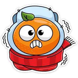 🥶 orange, cold, winter, fruit, scarf, freezing, cartoon, emoji telegram sticker