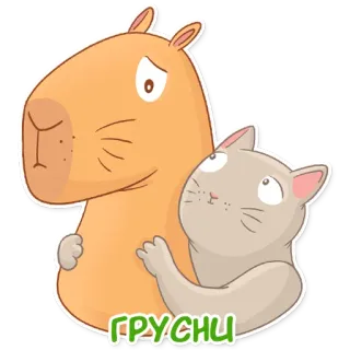 😞 ГРУСНИ kapibara, kucing, sedih, hewan, persahabatan telegram sticker