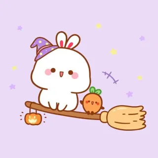 🍼 conejo, conejo, halloween, zanahoria, bruja, magia, lindo, dibujos animados telegram sticker