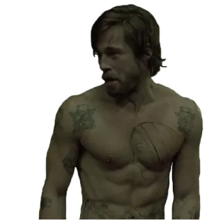 👦 Fury actor, brad pitt, tattoo, male, man, muscle, shirtless, chest whatsapp sticker