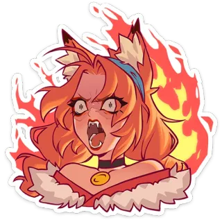 🦊 bravo, fogo, garota raposa, anime, desenho animado, gritando whatsapp sticker