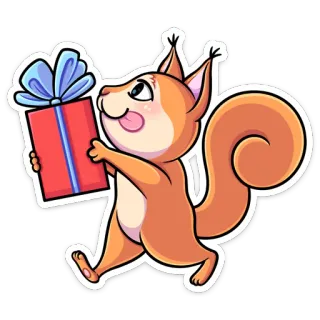 🎁 esquilo, presente, presente, desenho animado, fofo, animal, celebração, feliz telegram sticker