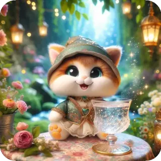 💚 кот, милый, мультфильм, сказка, магический, очаровательный, фэнтези, животное telegram sticker
