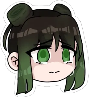 😢 อนิเมะ, ผู้หญิง, ร้องไห้, เศร้า, ผมสีเขียว whatsapp sticker