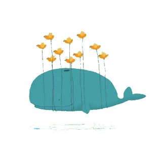 🐳 ballena, flores, azul, lindo, naturaleza telegram sticker