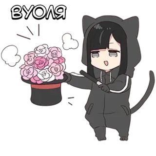 🌟 ВУОЛЯ แมว, อนิเมะ, เวทมนตร์, ดอกไม้, น่ารัก, จิบิ telegram sticker