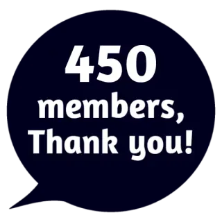 😲 450 members, Thank you! membros, obrigado, celebração, comunidade, marco telegram sticker