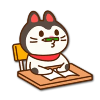 📝 kot, student, biurko, papier, kreskówka, ołówek, kawaii telegram sticker