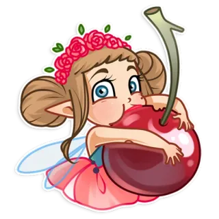🍔 hada, cereza, lindo, dibujos animados, chica, alas whatsapp sticker