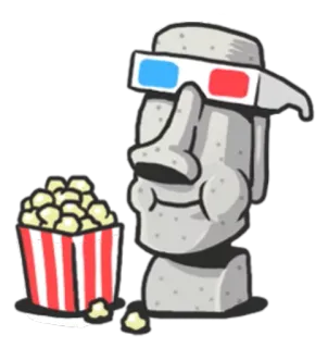 🐷 Moai, Paaseiland, Standbeeld, Popcorn, 3D bril, Film, kijken, entertainment whatsapp sticker