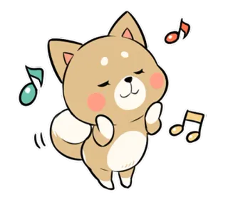 🎶 собака, сиба ину, ноты, милый, счастливый, танцующий telegram sticker