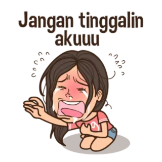 😫 Jangan tinggalin akuuu llorando, triste, rogando, emocional, dibujos animados, mujer whatsapp sticker
