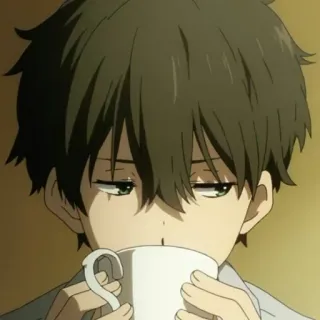 ☁ Anime, Chico, Café, Bebiendo, Dibujos animados, Hyouka, Oreki Houtarou whatsapp sticker