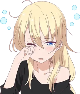 😪 chica anime, llorando, triste, pelo rubio, dibujos animados telegram sticker