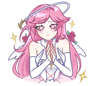 🙏 anime meisje, engel, roze haar, sprankelend, schattig, halo telegram sticker
