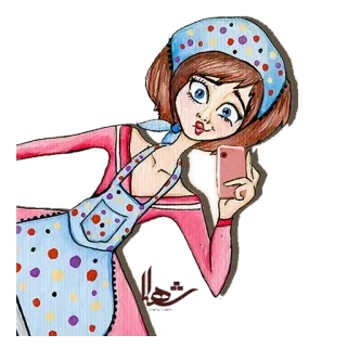 😓 woman, selfie, apron, cartoon, illustration, character, headscarf, artwork telegram sticker