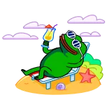 🏝 ếch, bãi biển, thư giãn, kính râm, mùa hè, ếch hoạt hình whatsapp sticker