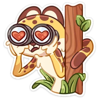 😍 leopardo, dibujos animados, binoculares, corazones, amor, animal, lindo telegram sticker