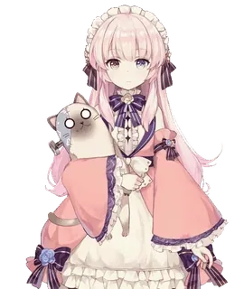 😉 anime, imut, gadis, kucing, rambut merah muda, gaun whatsapp sticker