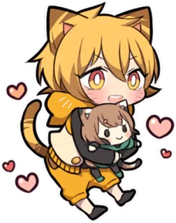 💛 치비, 카와이, 고양이, 애니메이션, 귀여운, 하트, 치비 스타일, 만화 telegram sticker
