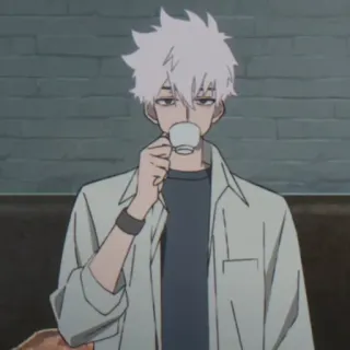 ⌚️ Anime, Cabelo branco, Café, Roupa casual, Bebendo telegram sticker