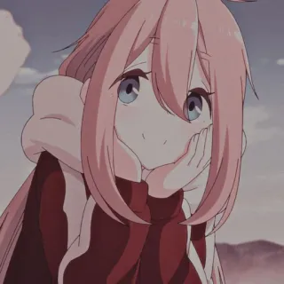 🌸 Nadeshiko Kagamihara Yuru Camp Anime, Carino, Ragazza, Capelli rosa, Yuru Camp, Nadeshiko Kagamihara, Tranquillo, Inverno telegram sticker