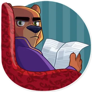 😑 หมี, อ่านหนังสือ, การ์ตูน, สัตว์, นั่ง, เก้าอี้, มานุษยรูปนิยม telegram sticker