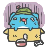 😨 carino, cartone animato, animale, blu, scatola, personaggio, assonnato telegram sticker