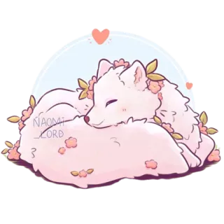 💤 NAOMI_LORD fox, sleeping, cute, animal, pink, flowers, digital art telegram sticker