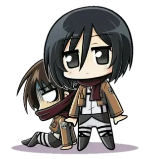 😌 Mikasa Ackerman Attack on Titan Anime, Ataque dos Titãs, Chibi, Mikasa, Soldado, Mangá, Personagem telegram sticker