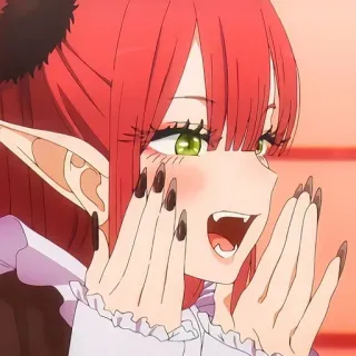 😀 Anime, Dämon, rote Haare, Reißzähne, Elfenohren, Kawaii telegram sticker