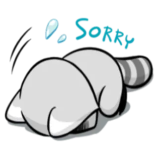 😔 Sorry извинения, прости, енот, грустный, мультфильм, эмоция telegram sticker