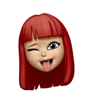😜 Emoji, Sticker, Occhiolino, capelli rossi, Cartone animato, Linguaccia telegram sticker