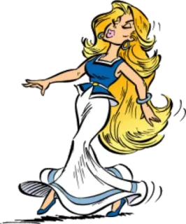 👩 desenho animado, personagem, mulher, loira, vestido, moda whatsapp sticker
