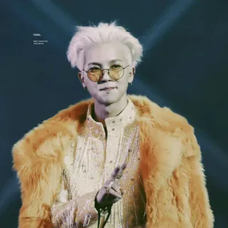 🧷 man, singer, celebrity, kpop, yellow sunglasses, peace sign, fur coat, person whatsapp sticker
